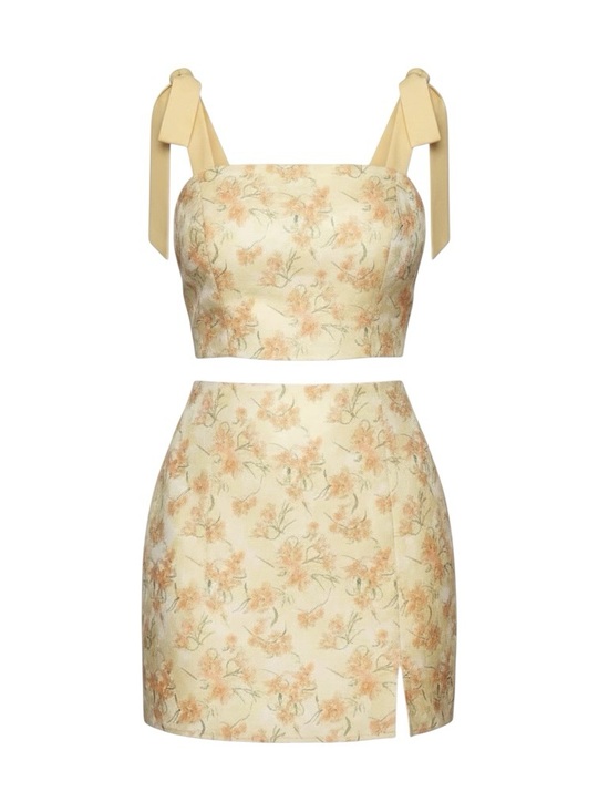 Lulus Dresses & Skirts - Lulus Time to Bloom Yellow Floral Jacquard Two-Piece Set NWT Size Large